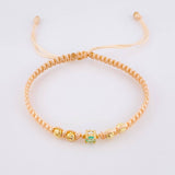 Pulsera Tejida Rosa 4 Balines 4mm Chispa Esmeralda 23pts Oro Amarillo 18K