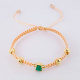 Pulsera Tejida Rosa 4 Balines 6mm Cubo Esmeralda 60pts Oro Amarillo 18K