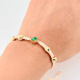 Pulsera Tejida Rosa 4 Balines 6mm Cubo Esmeralda 60pts Oro Amarillo 18K