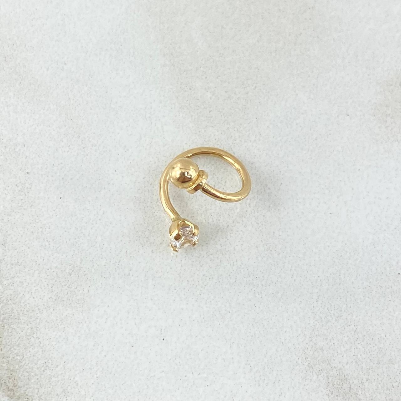 Piercing Espiral Chispa 0.5gr / 1cm / 3mm Circon Blanco Rosca Bola Oro Amarillo 18K (Joya)