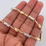 Pulso Rustico Rectangular Eslabon 4.8gr / 22cm / 3.1mm Diamantado Dos Oros Amarillo Blanco 18K &