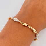Pulso Rustico Eslabon 4.9gr / 21.4cm / 5.2mm Diamantado Dos Oros Amarillo Blanco 18K &