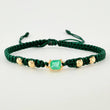 Pulsera Tejida Verde 4 Balines 4mm Cubo Esmeralda 28pts Oro Amarillo 18K