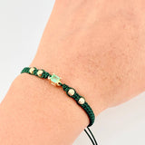 Pulsera Tejida Verde 4 Balines 4mm Cubo Esmeralda 28pts Oro Amarillo 18K