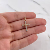 Dije Cruz 0.95gr / 2.5cm / Circones Blancos Oro Amarillo 18K #