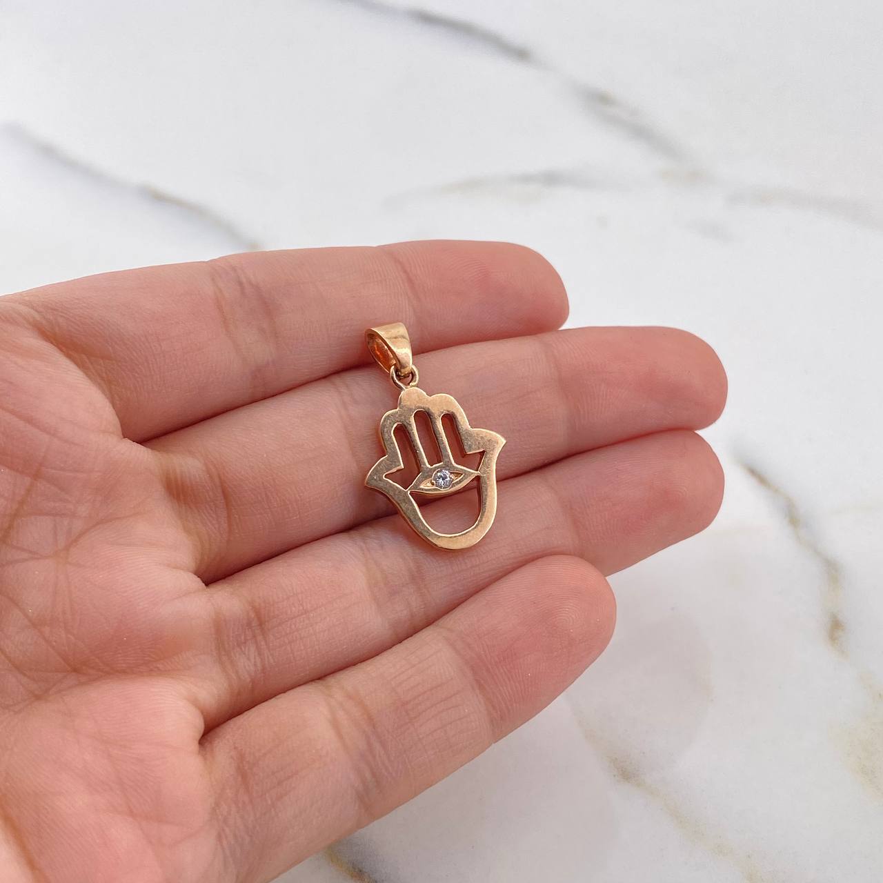 Dije Mano Hamsa 2.85gr / 2.5cm / Circon Blanco Oro Rosa 18K $