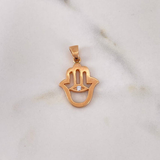 Dije Mano Hamsa 2.85gr / 2.5cm / Circon Blanco Oro Rosa 18K $