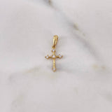 Dije Cruz 0.45gr / 2.1cm / Circones Blancos Oro Amarillo 18K #