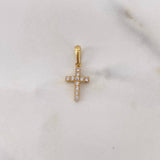 Dije Cruz 0.7gr / 2cm / Circones Blancos Oro Amarillo 18K #