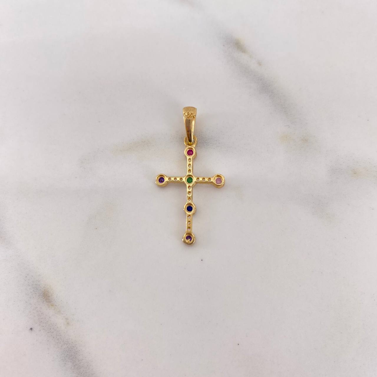 Dije Cruz 1.25gr / 3cm / Circones Colores Oro Amarillo 18K &