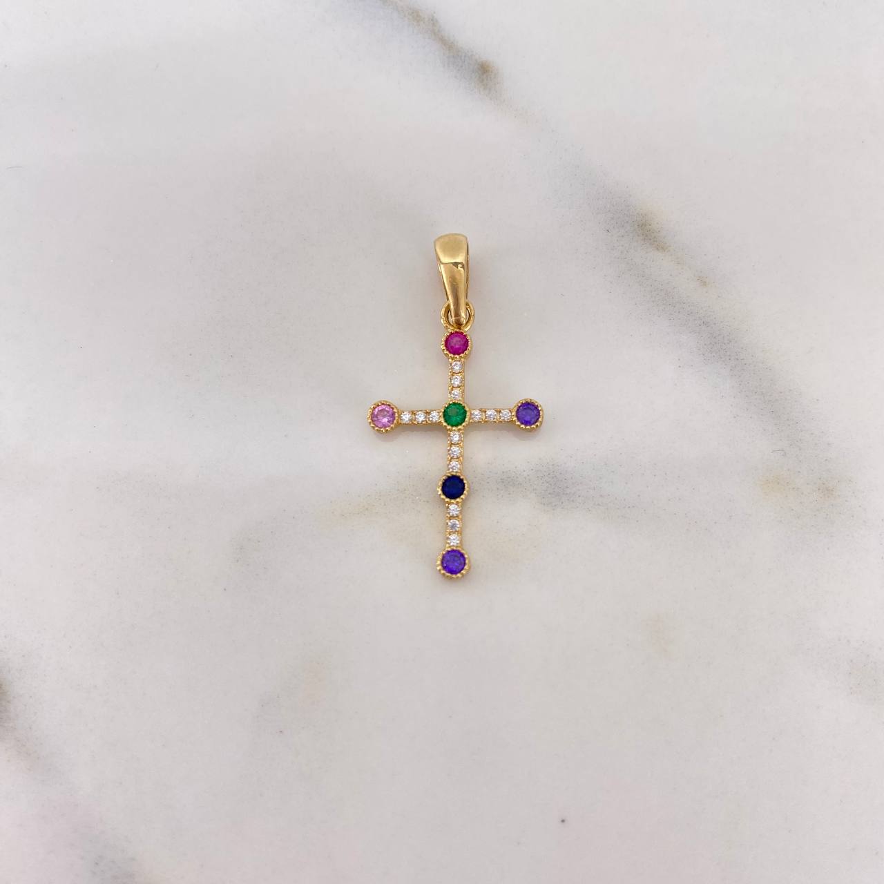 Dije Cruz 1.25gr / 3cm / Circones Colores Oro Amarillo 18K &