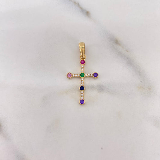 Dije Cruz 1.25gr / 3cm / Circones Colores Oro Amarillo 18K &