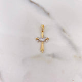 Dije Cruz Tunica 1.1gr / 2.6cm / Circones Blancos Dos Oros Amarillo Blanco 18K $