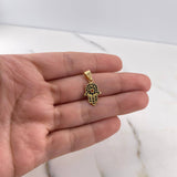 Dije Mano Hamsa 1.15gr / 2.2cm / Circones Negros Oro Amarillo 18K &