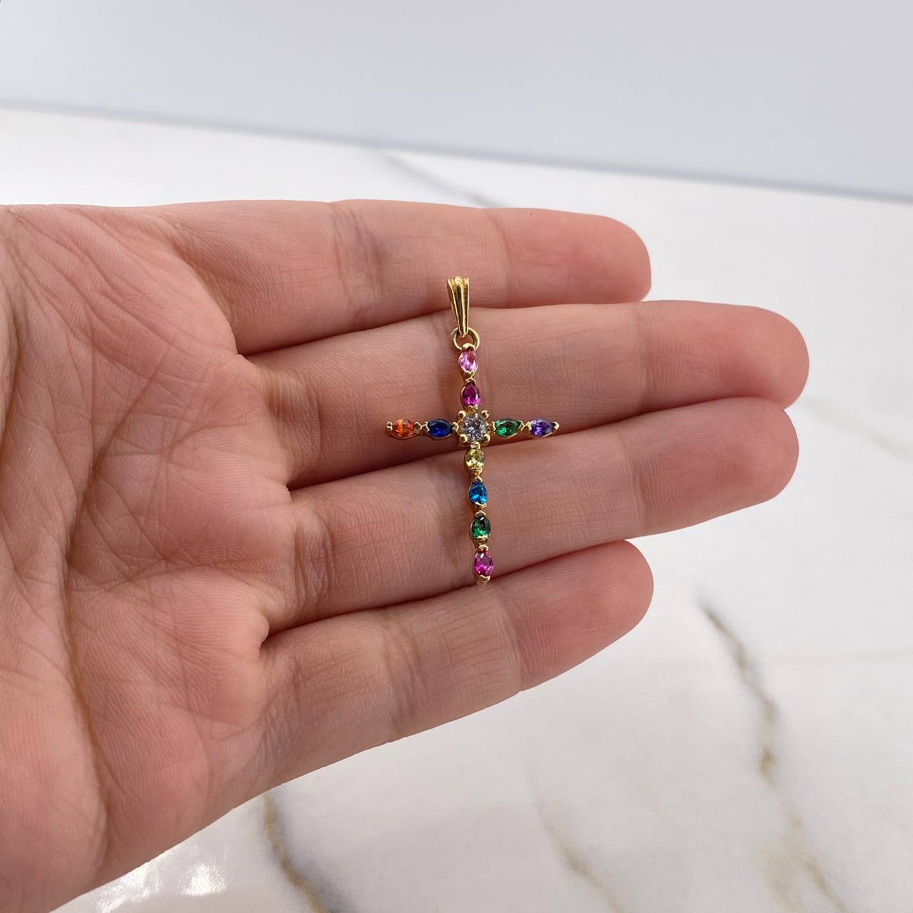 Dije Cruz 1.7gr / 3.5cm / Circones Colores Oro Amarillo 18K &