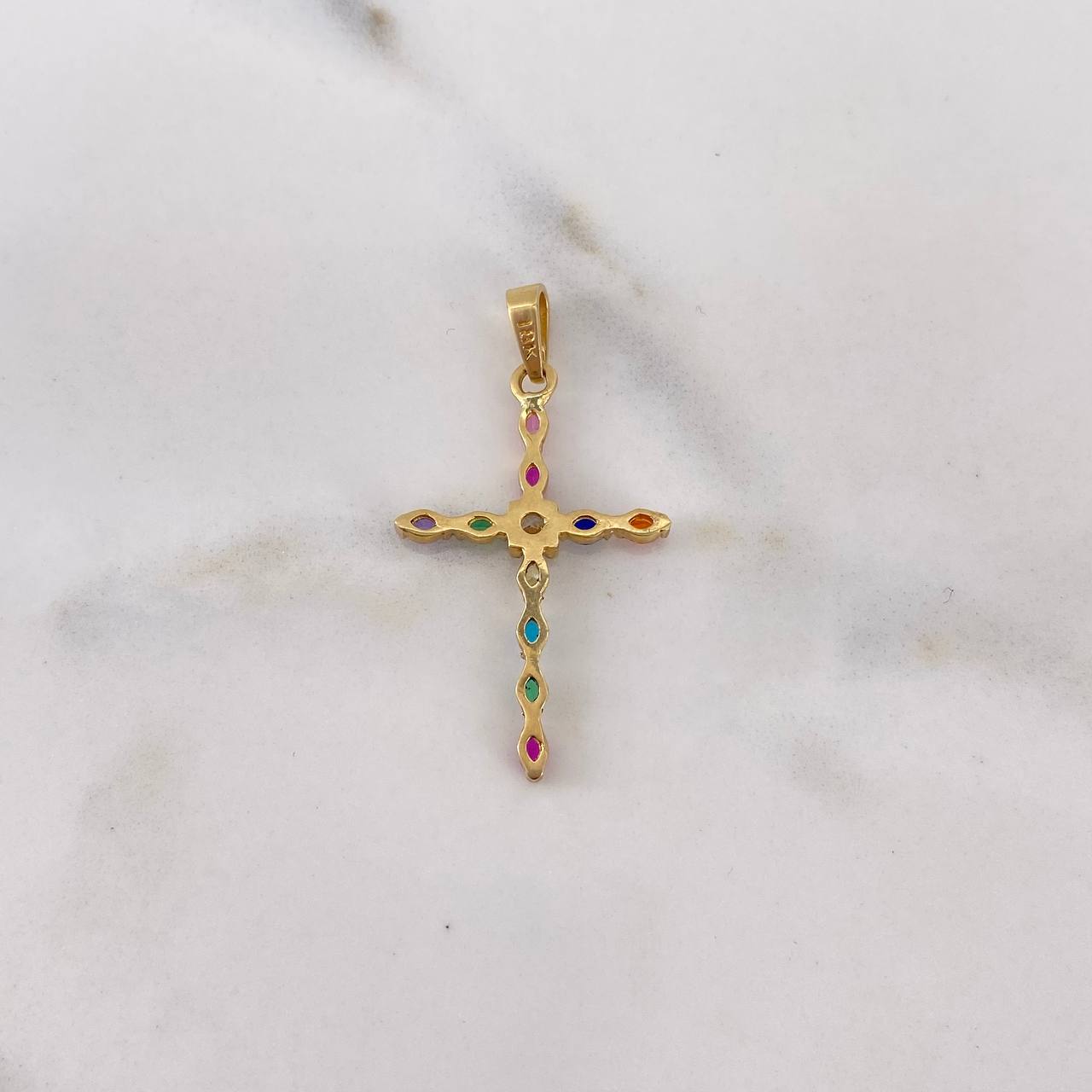 Dije Cruz 1.7gr / 3.5cm / Circones Colores Oro Amarillo 18K &