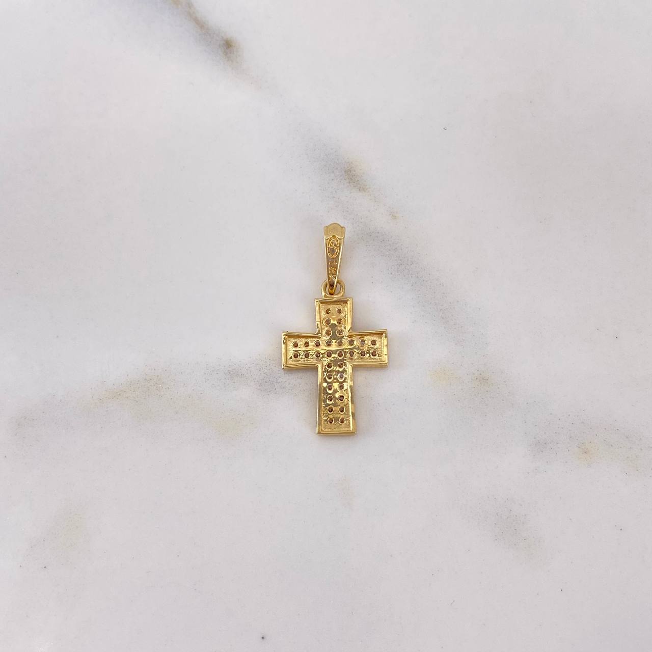 Dije Cruz 1.35gr / 2.3cm / Circones Blancos Oro Amarillo 18K $