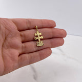 Dije Cruz de Caravaca 1.8gr / 2.8cm / Texturizada Oro Amarillo 18K #