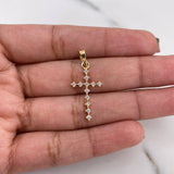 Dije Cruz 0.9gr / 2.9cm / Puntos Circones Blancos Oro Amarillo 18K #