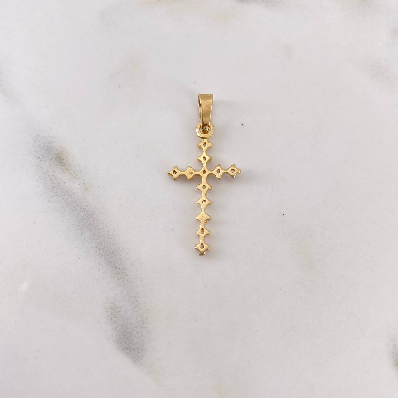 Dije Cruz 0.9gr / 2.9cm / Puntos Circones Blancos Oro Amarillo 18K #