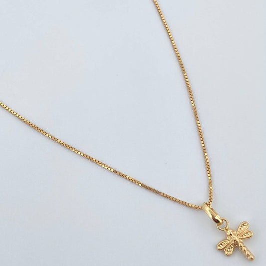 Set Cadena Veneciana /1.0gr/45cm/0.3mm + Dije Libelula /0.35gr/1.5cm Troquelado  Oro 18K (Oferta) &