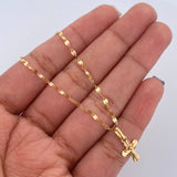 Set Cadena Flor Espejo 1.2gr/50cm/1.8mm + Dije Cruz Cristo 0.5gr/1.5cm Diamantado Oro 18K (Oferta) &