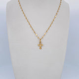 Set Cadena Flor Espejo 1.2gr/50cm/1.8mm + Dije Cruz Cristo 0.5gr/1.5cm Diamantado Oro 18K (Oferta) &