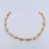 Pulso Rustico Eslabon Corona Rx 4.05gr / 19.1cm / 4.3mm Cauchos Amarillos Rosados Aguamarina Oro Amarillo 18K $