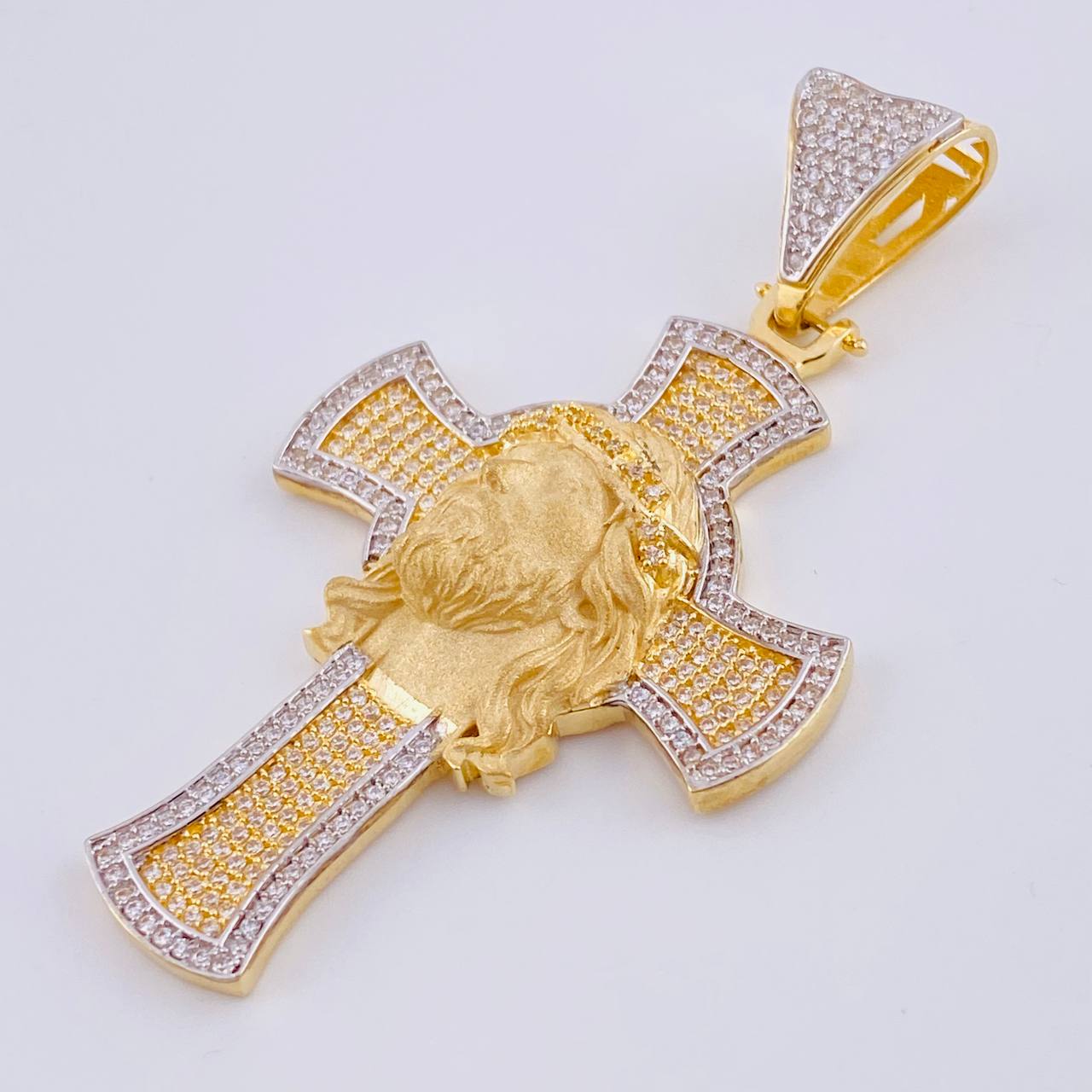 Dije Cruz Rostro Cristo 12.95 g / 6.3 cm Dos Oros Amarillo Blanco 18K