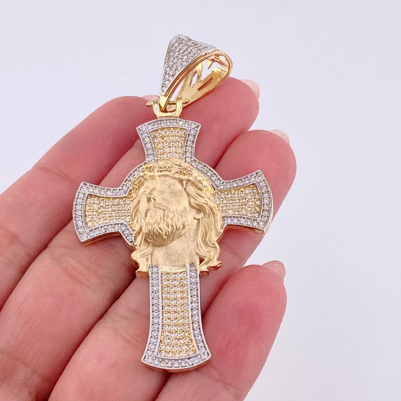 Dije Cruz Rostro Cristo 12.95 g / 6.3 cm Dos Oros Amarillo Blanco 18K