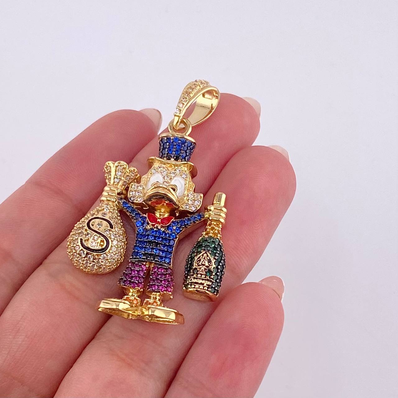 Dije Pato Bolsa De Dinero Botella De Champagne 15.35 g / 4.8 cm Oro Amarillo 18K