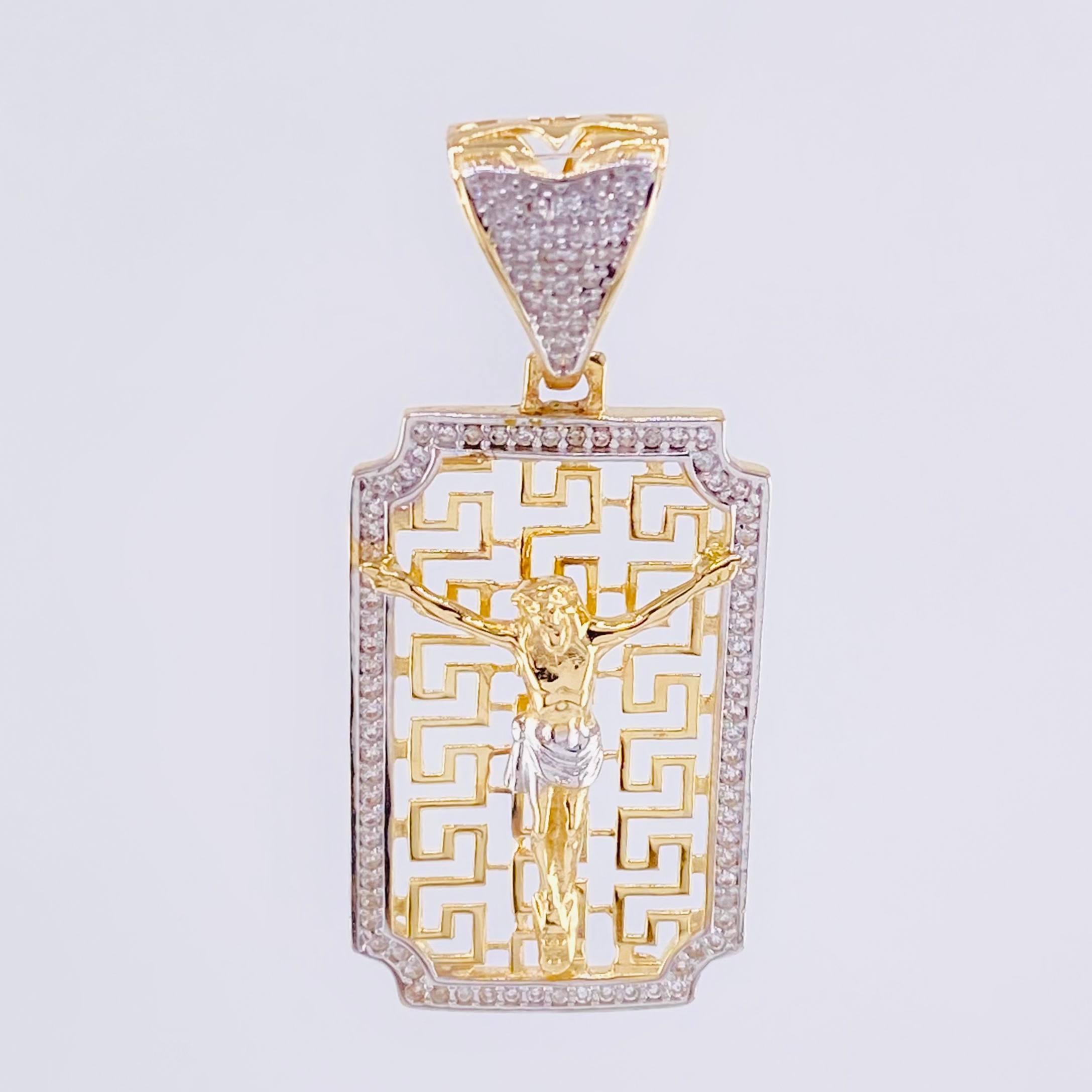 Dije Cristo Tribal 6.85 g / 4.5 cm Dos Oros Amarillo Blanco 18K
