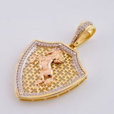 Dije Escudo Caballo 7.15 g / 4.2 cm Dos Oros Amarillo Rosa 18K