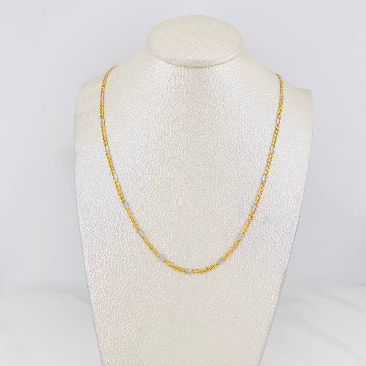 Cadena Fígaro 3.15g / 60cm / 2.6mm Dos Oros Amarillo Blanco 18K