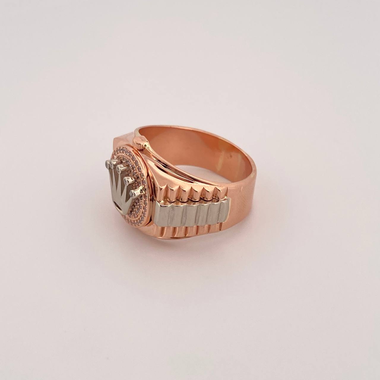 Anillo Corona RX 13.85gr / T12 3/4 / Circones Blancos Dos Oros Blanco Rosa 18K $