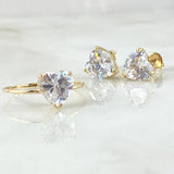 Set Corazon - Topos 0.8cm - Anillo T7 1/2 4.7gr - Circones Blancos  Nac.Esp. Oro 18K *