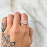 Set Muerdago Floral - Topos 1.5cm - Anillo T7 3/4 5.1gr - Circones Rosa Tornasol  Nac.Esp. Oro 18K *