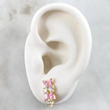 Set Muerdago Floral - Topos 1.5cm - Anillo T7 3/4 5.1gr - Circones Rosa Tornasol  Nac.Esp. Oro 18K *