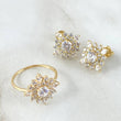 Set Flor Estrellada - Topos 1.2cm - Anillo T5 5gr - Circones Blancos Nac.Esp. Oro 18K *