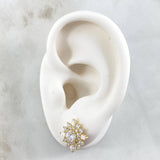 Set Flor Estrellada - Topos 1.2cm - Anillo T5 5gr - Circones Blancos Nac.Esp. Oro 18K *