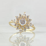 Set Flor Estrellada - Topos 1.2cm - Anillo T5 5gr - Circones Blancos Nac.Esp. Oro 18K *