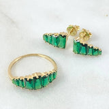 Set Linea Escalonada - Topos 1.1cm - Anillo T5 3/4 3.2gr Circones Verdes Nac.Esp. Oro 18K ©