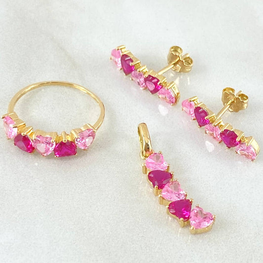 Set Corazones - Topos 1.8cm - Dije 2.5cm - Anillo T5 1/4 5.15 Circones Fucsia Rosa Nac.Esp. Oro 18K ©