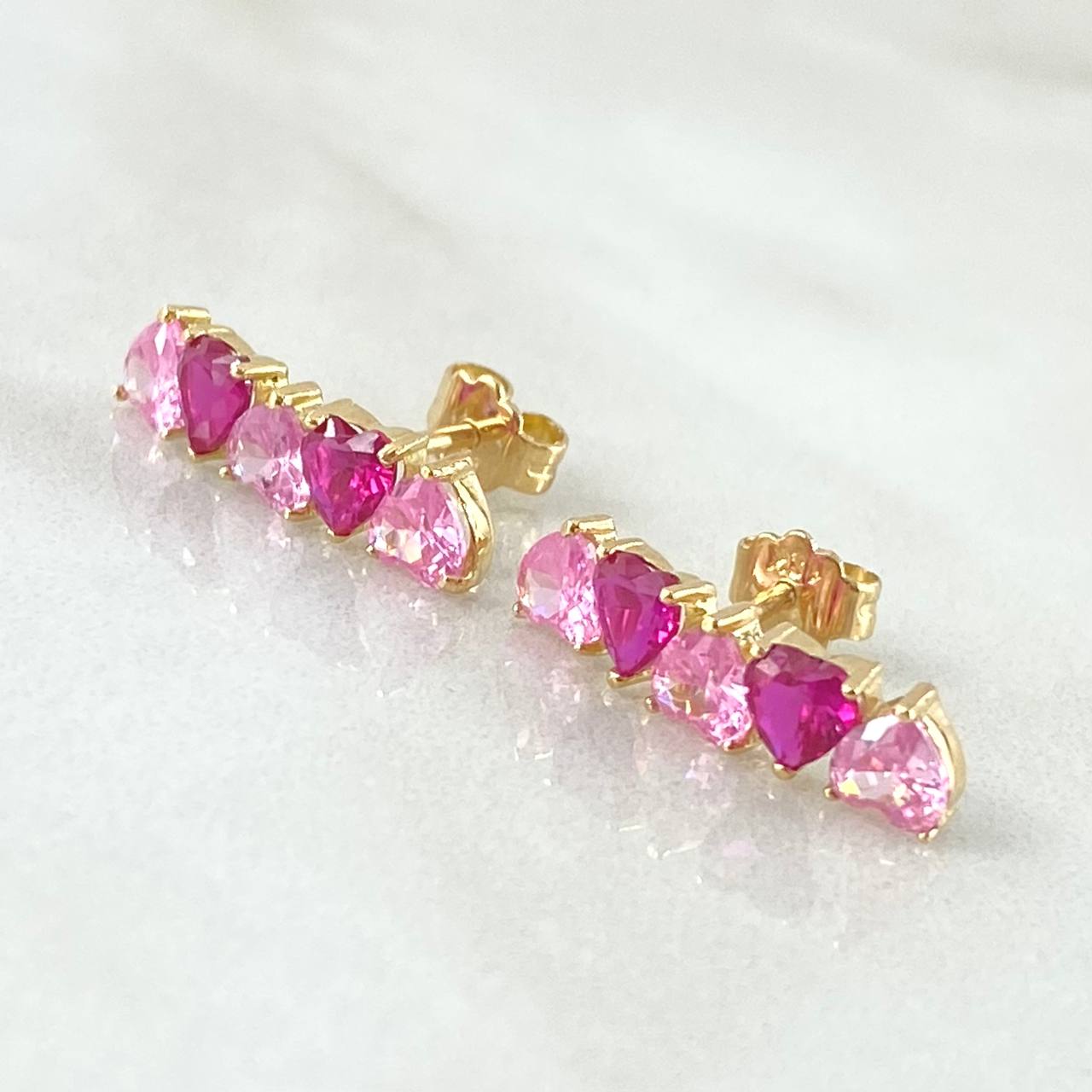 Set Corazones - Topos 1.8cm - Dije 2.5cm - Anillo T5 1/4 5.15 Circones Fucsia Rosa Nac.Esp. Oro 18K ©