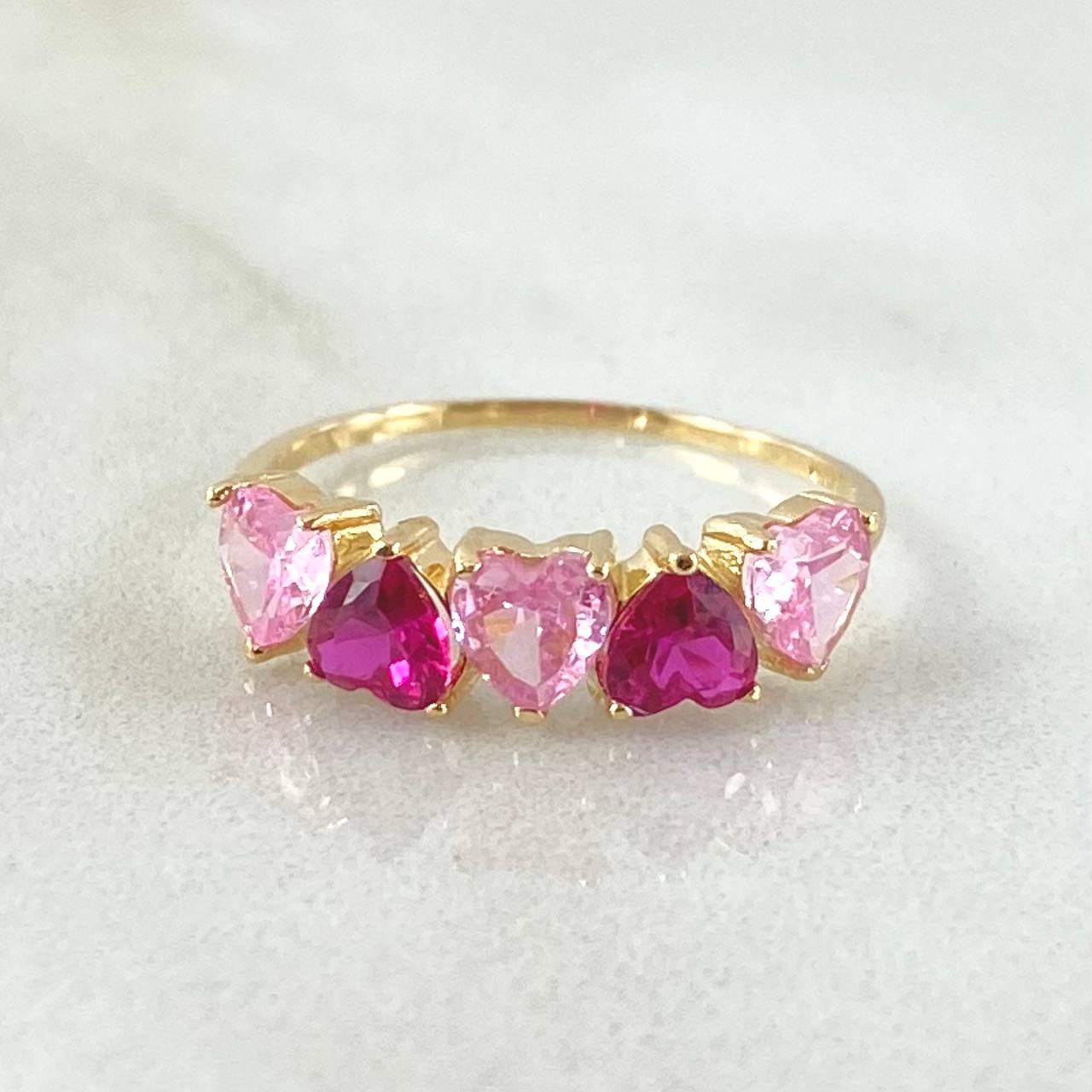 Set Corazones - Topos 1.8cm - Dije 2.5cm - Anillo T5 1/4 5.15 Circones Fucsia Rosa Nac.Esp. Oro 18K ©