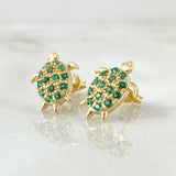 Set Tortuga - Topos 1.4cm - Dije 2.2cm 4.5gr - Circones Verdes  Nac.Esp. Oro 18K ©