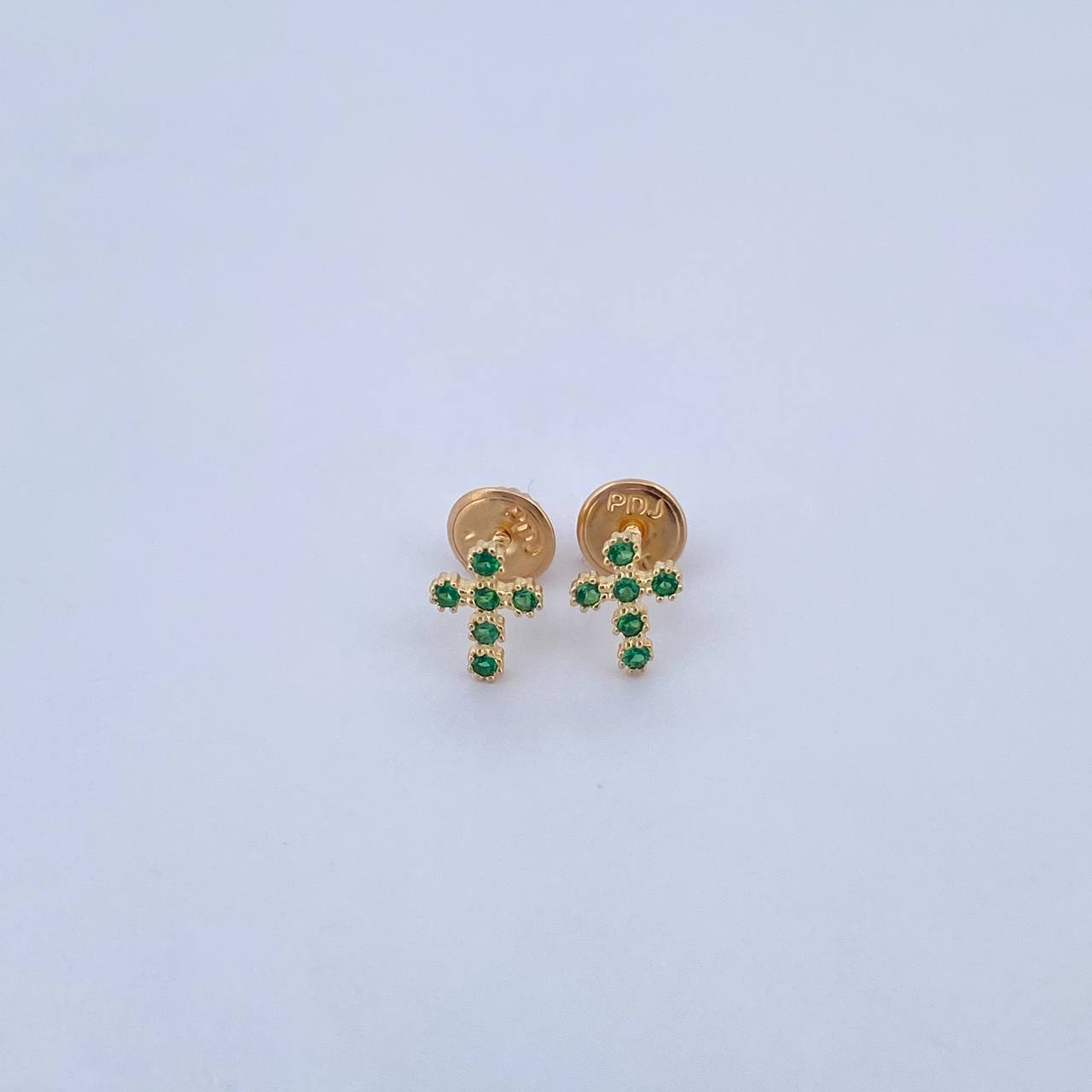 Topos Cruz Tupida 0.6gr / Circones Verdes Oro Amarillo 18K &