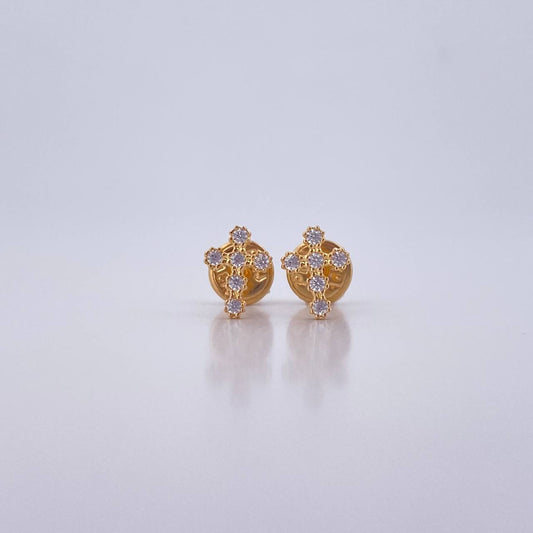 Topos Cruz Tupida 0.65gr / Circones Blancos Oro Amarillo 18K &