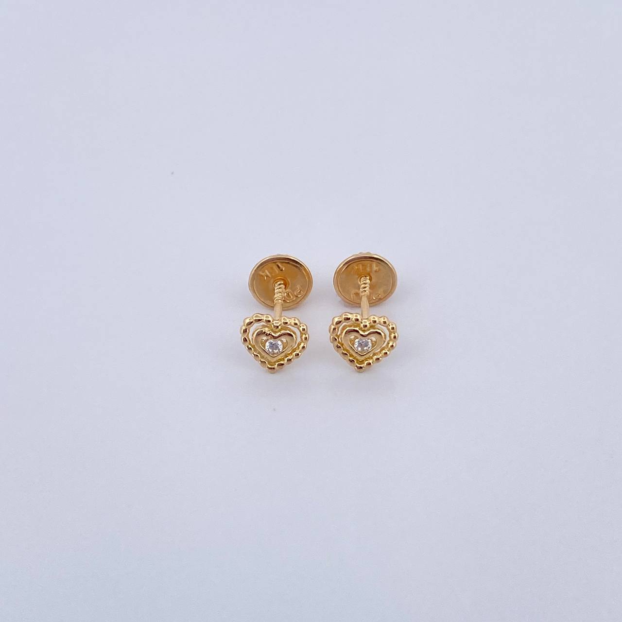 Topos Silueta Corazon Doble 0.8gr / Circon Blanco Oro Amarillo 18K &