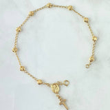 Pulso Denario Virgen Milagrosa Tipo militar 3gr / 19.5cm / 4mm Bolas Diamantadas Oro Amarillo 18K ©